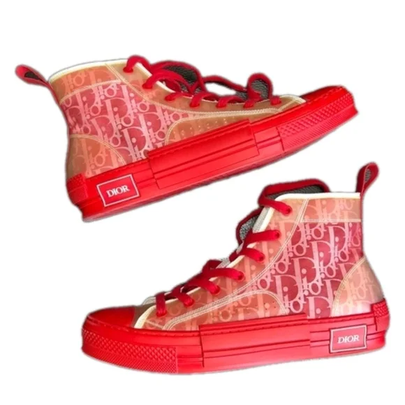 Dior Technical Canvas Oblique B23 Red High Top Sneakers EU 46 US Men's Size 12 - Picture 4 of 10